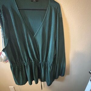 Chic Teal V-Neck Women's Blouse